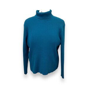 Coldwater Creek Womens Ribbed Turtle Neck Sweater XL Blue Cotton & Nylon